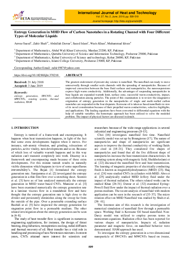 (PDF) Entropy Generation in MHD Flow of Carbon Nanotubes in a Rotating ...