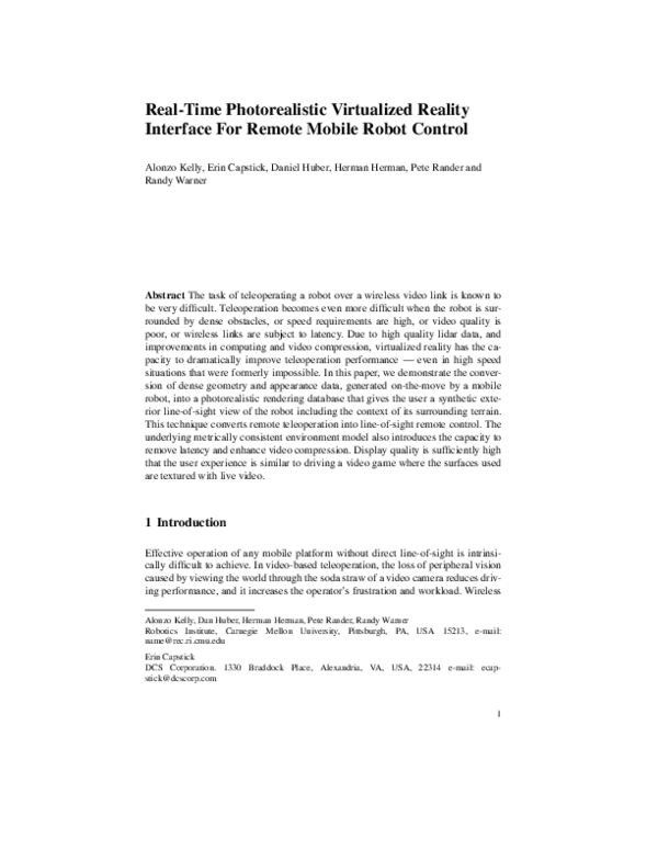 (PDF) Real-time photorealistic virtualized reality interface for remote ...