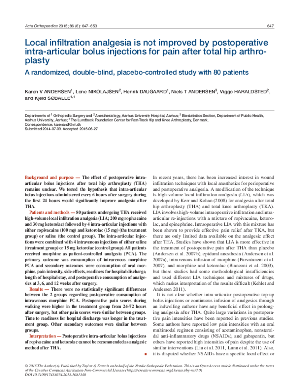 (PDF) Local infiltration analgesia is not improved by postoperative