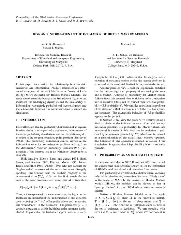 (PDF) Risk and Information in the Estimation of Hidden Markov Models