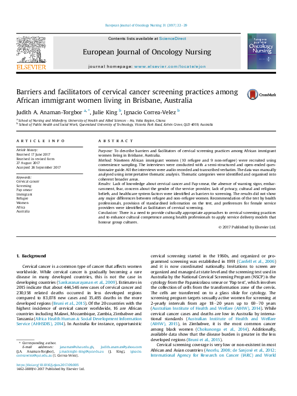 (PDF) Barriers and Facilitators of Cervical Cancer Screening among ...