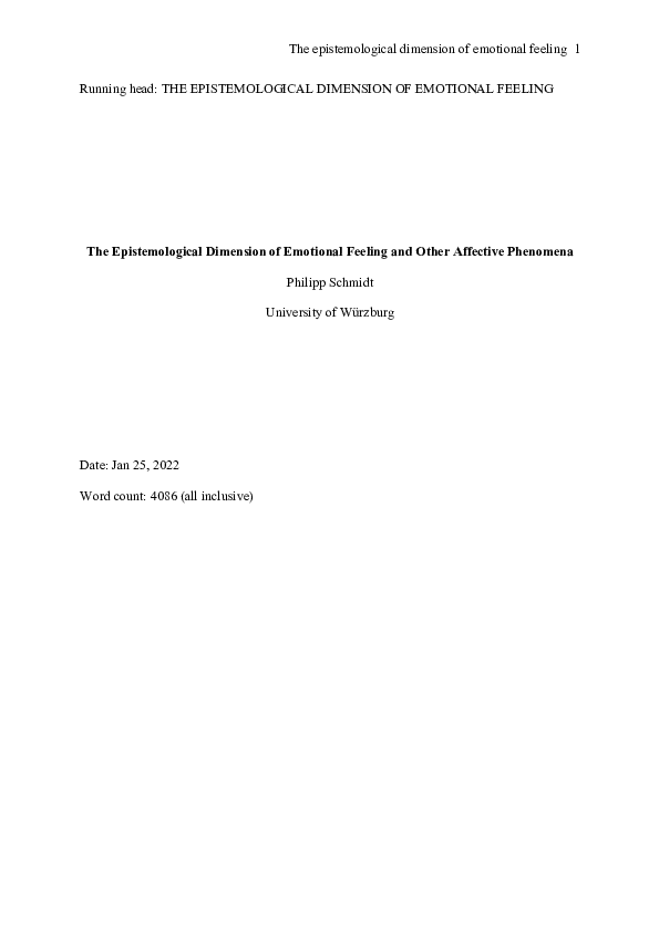 (PDF) The Epistemological Dimension of Emotional Feeling and Other ...
