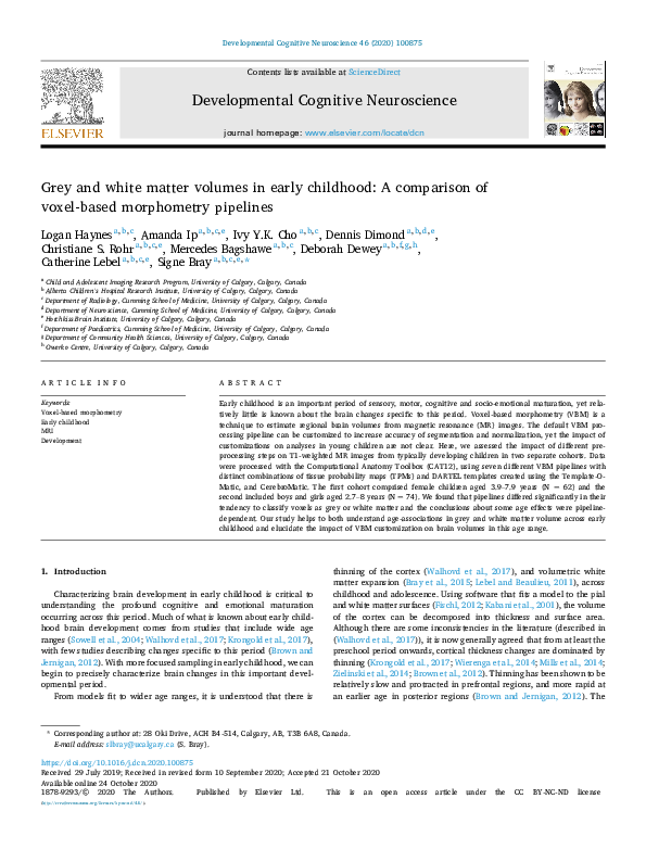 (PDF) Grey and white matter volumes in early childhood: A comparison of ...