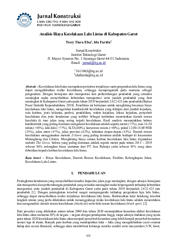 (PDF) Analisis Biaya Kecelakaan Lalu Lintas di Kabupaten Garut  Trecy