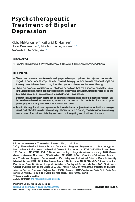 (PDF) Psychotherapeutic Treatment of Bipolar Depression