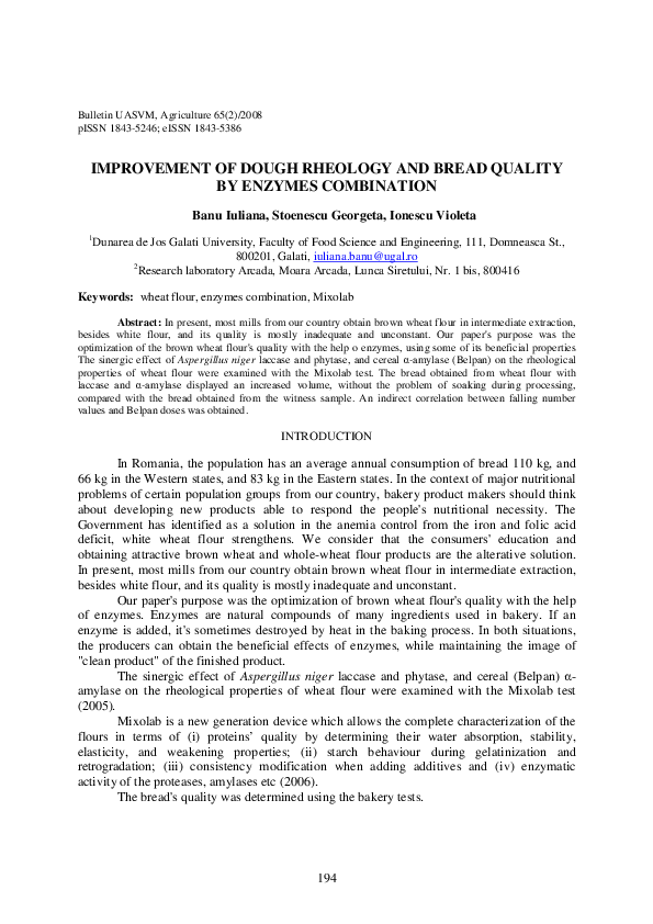 (PDF) Improvement of Dough Rheology and Bread Quality by Enzymes ...