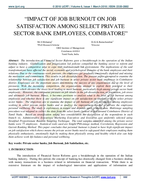 (PDF) “Impact of Job Burnout on Job Satisfaction Among Select Private ...