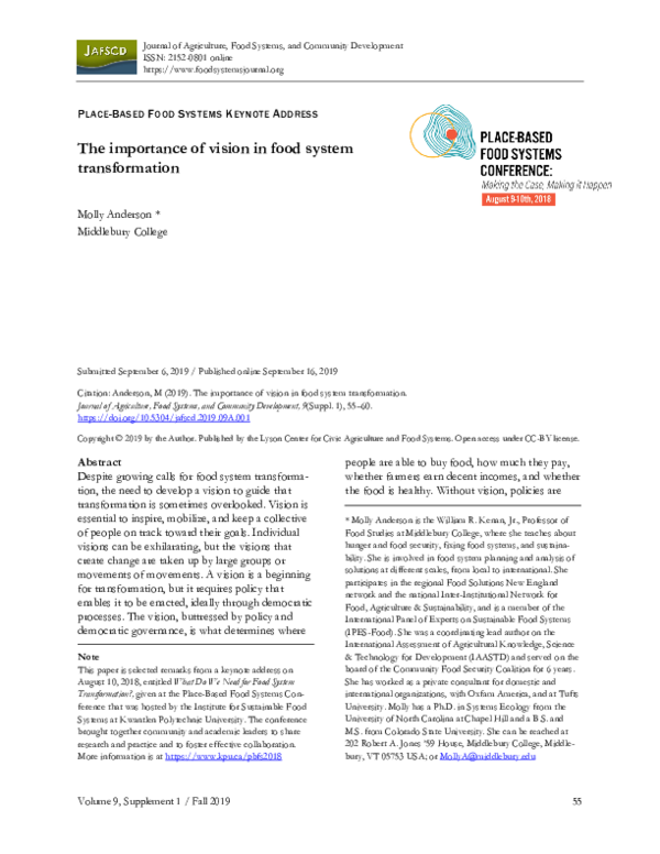 (PDF) The Importance of Vision in Food System Transformation