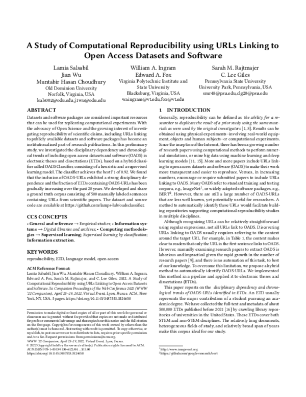 (PDF) A Study of Computational Reproducibility using URLs Linking to ...