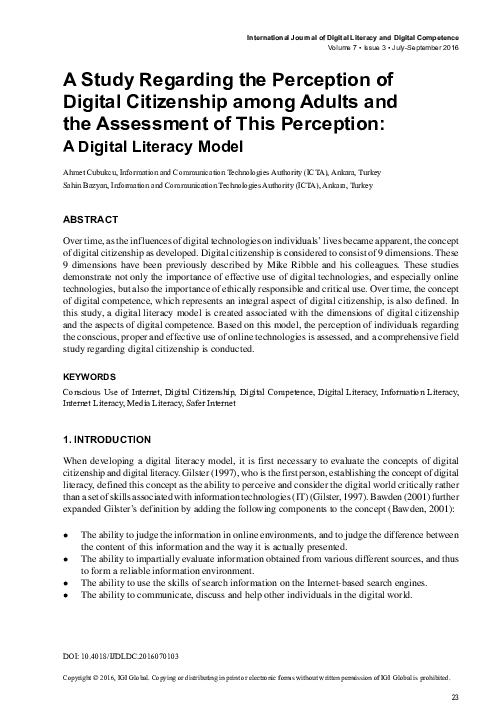 (PDF) A Study Regarding the Perception of Digital Citizenship among ...
