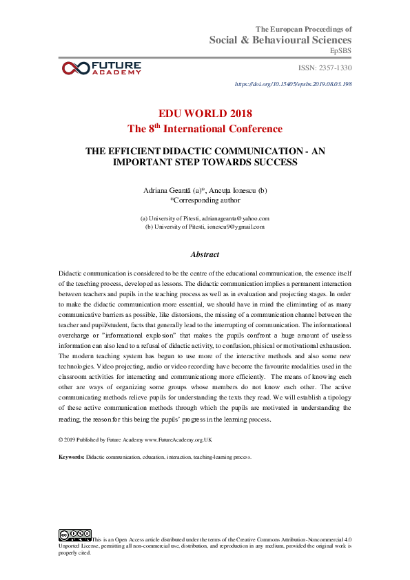 Pdf The Efficient Didactic Communication An Important Step Towards