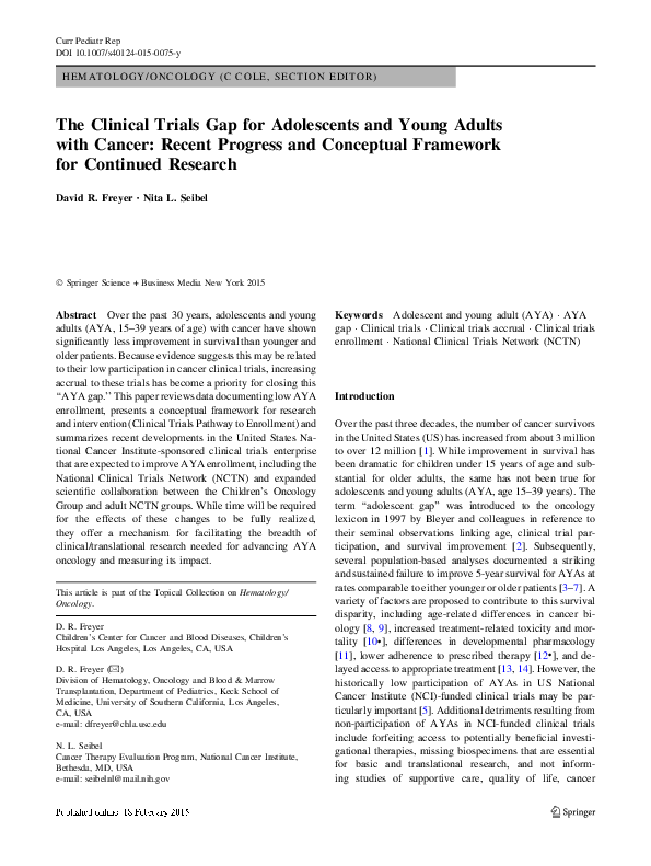 (PDF) The Clinical Trials Gap for Adolescents and Young Adults with ...