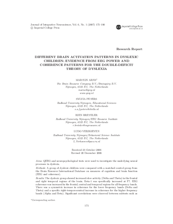 (PDF) Different Brain Activation Patterns in Dyslexic Children ...