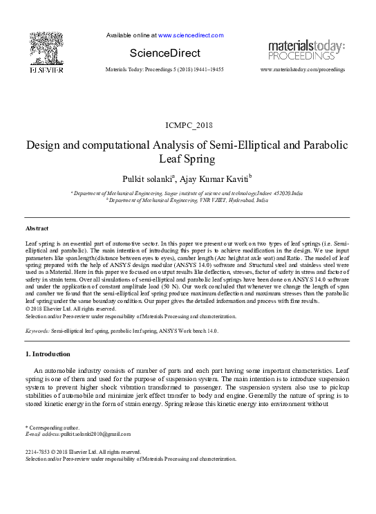 (PDF) Design and computational Analysis of SemiElliptical and