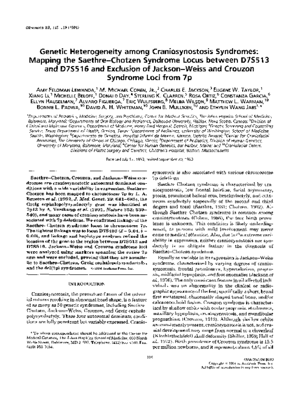 (PDF) Genetic Heterogeneity among Craniosynostosis Syndromes: Mapping ...
