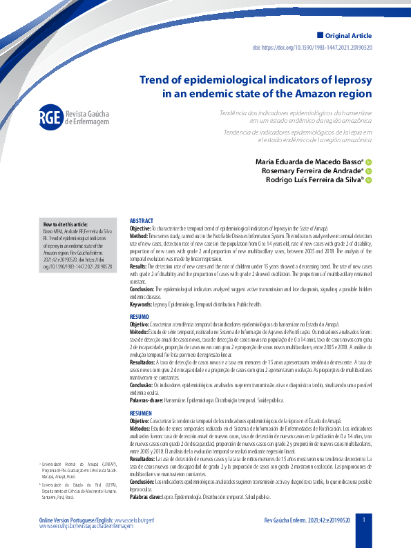 (PDF) Trend of epidemiological indicators of leprosy in an endemic ...