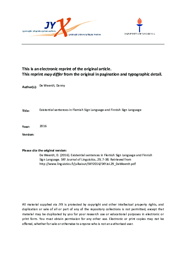 (PDF) Existential sentences in Flemish Sign Language and Finnish Sign ...