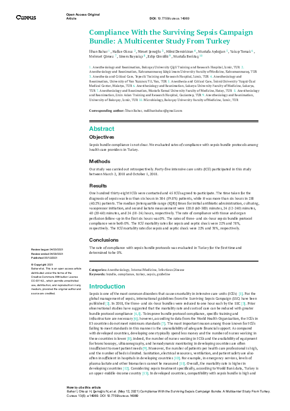 (PDF) Compliance With the Surviving Sepsis Campaign Bundle: A ...