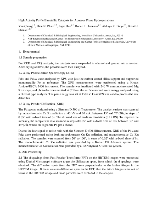 (PDF) High activity Pd-Fe bimetallic catalysts for aqueous phase ...