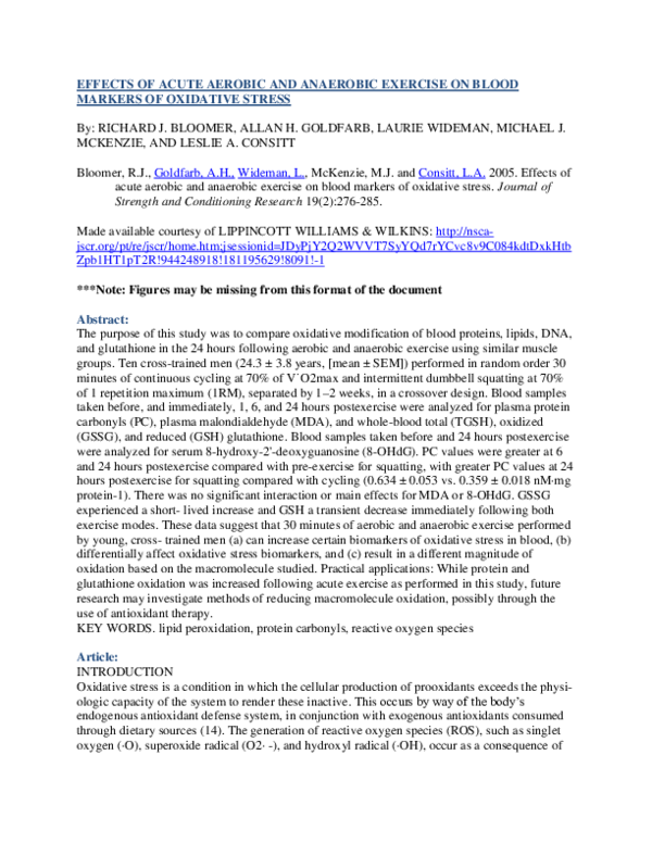(PDF) Effects of Acute Aerobic and Anaerobic Exercise on Blood Markers ...