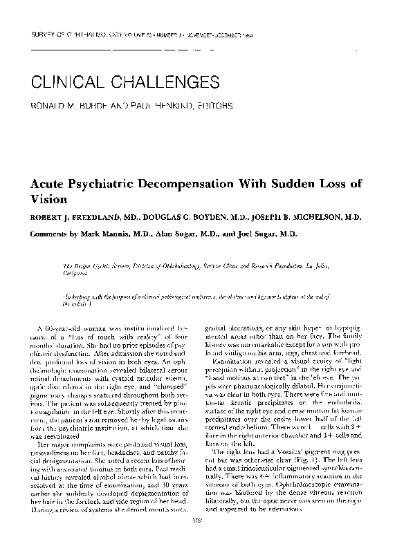(PDF) Acute psychiatric decompensation with sudden loss of vision