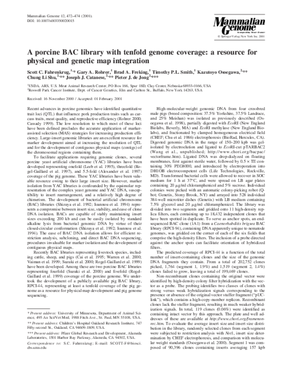 (PDF) A porcine BAC library with tenfold genome coverage: a resource ...