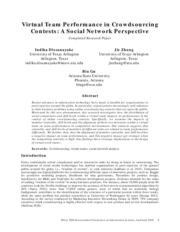 (PDF) Virtual Team Performance in Crowdsourcing Contest: A Social ...