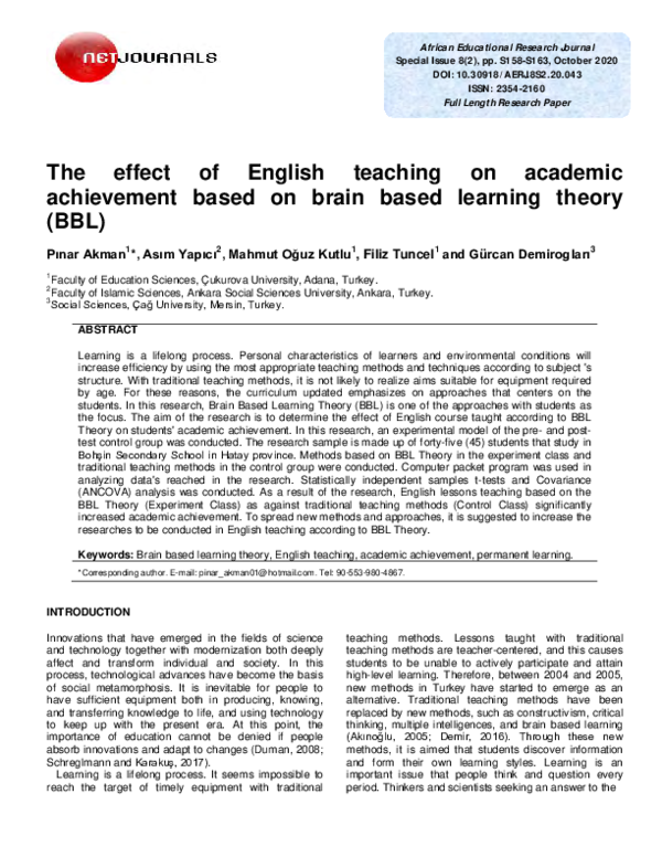 (PDF) The effect of English teaching on academic achievement based on ...
