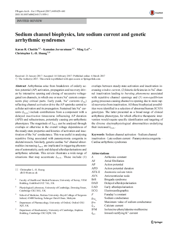 (PDF) Sodium channel biophysics, late sodium current and genetic ...