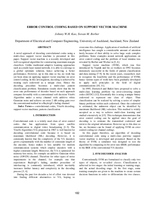(PDF) Error Control Coding Based on Support Vector Machine | Stevan ...