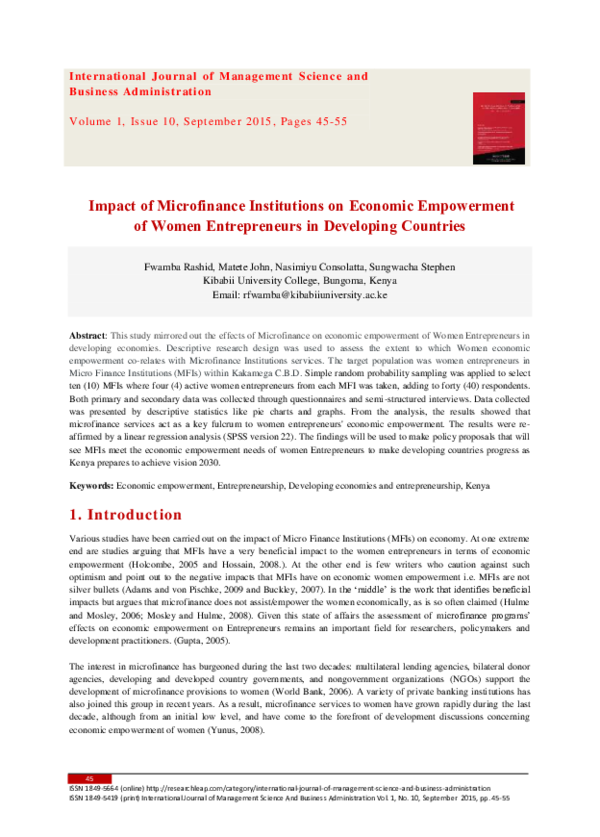 (PDF) Impact of microfinance institutions on economic empowerment of ...