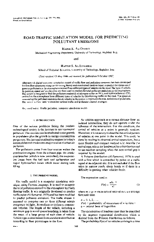 (PDF) Road traffic simulation model for predicting pollutant emissions