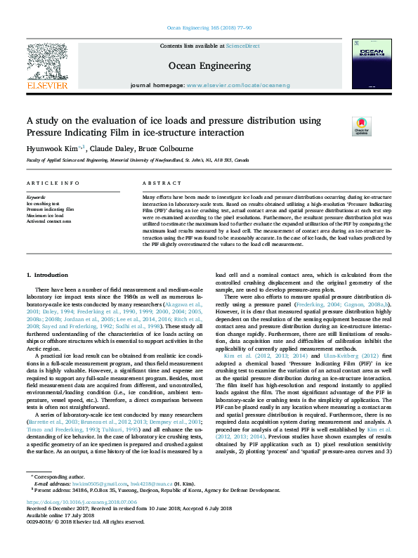 (PDF) A study on the evaluation of ice loads and pressure distribution ...