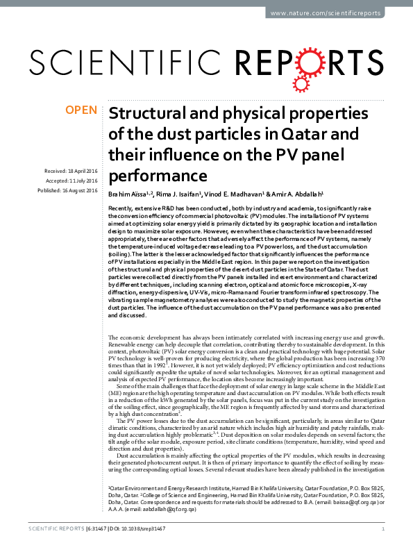 (PDF) Structural and physical properties of the dust particles in Qatar ...