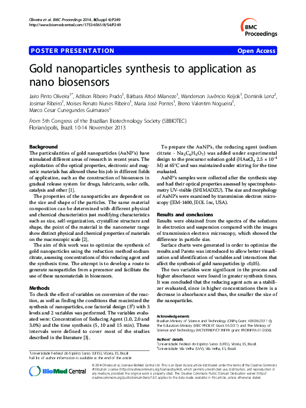 (PDF) Gold nanoparticles synthesis to application as nano biosensors