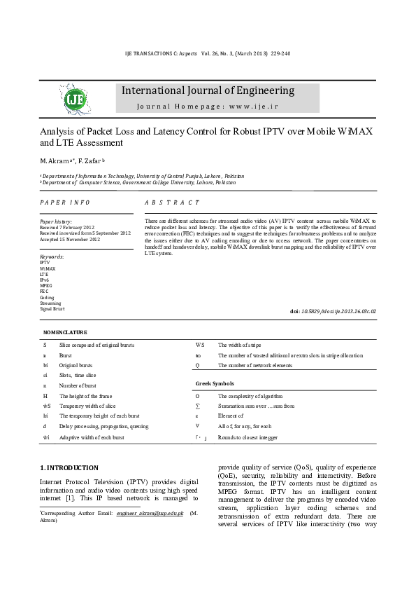 (PDF) Analysis of Packet Loss and Latency Control for Robust IPTV over ...