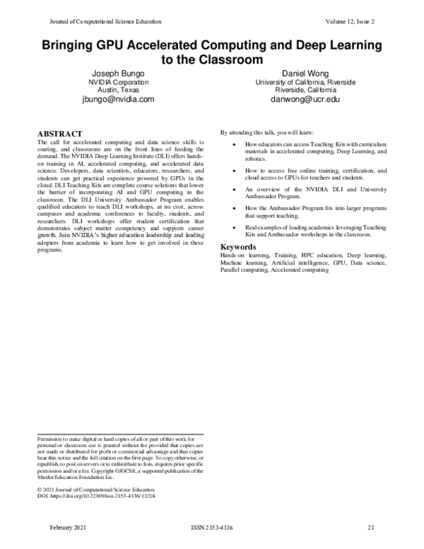 (PDF) Bringing GPU Accelerated Computing and Deep Learning to the Classroom