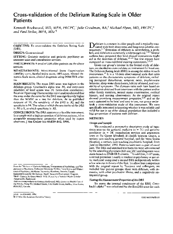 (PDF) Cross-validation of the Delirium Rating Scale in Older Patients