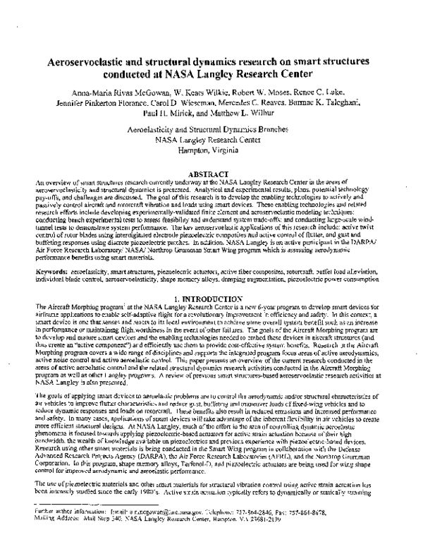 (PDF) Aeroservoelastic and structural dynamics research on smart ...