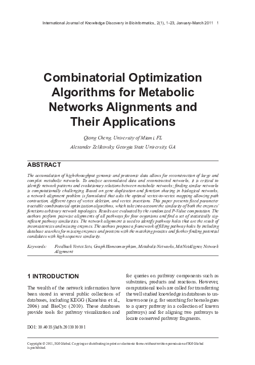 (PDF) Combinatorial Optimization Algorithms for Metabolic Networks ...