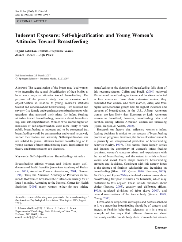 (PDF) Indecent Exposure Selfobjectification and Young Women’s