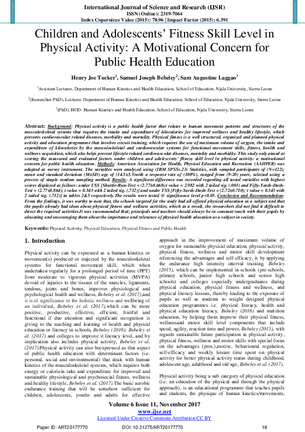 (PDF) Children and Adolescents ’ Fitness Skill Level in Physical ...