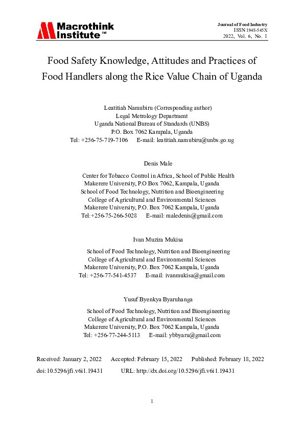 (PDF) Food Safety Knowledge, Attitudes and Practices of Food Handlers ...