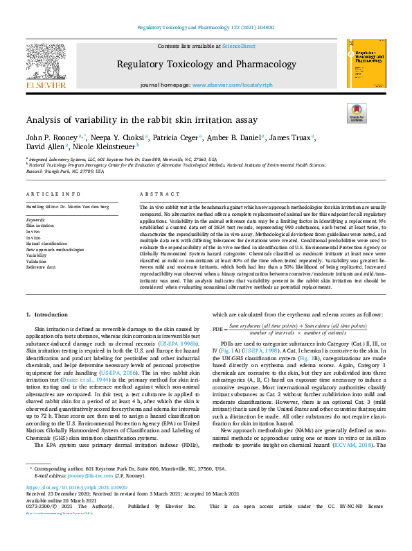 (PDF) Analysis of variability in the rabbit skin irritation assay