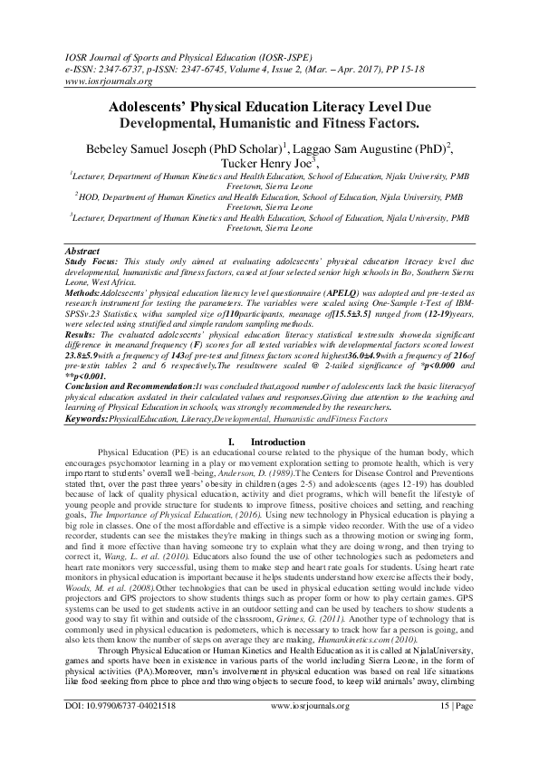 (PDF) Adolescents’ Physical Education Literacy Level Due Developmental ...