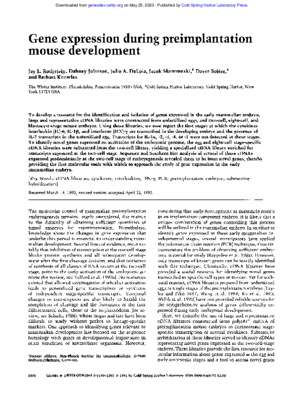(PDF) Gene expression during preimplantation mouse development