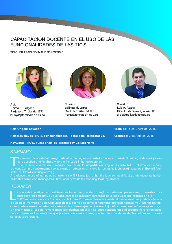 (PDF) Capacitación Docente en El Uso De Las Funcionalidades De Las Tic’s