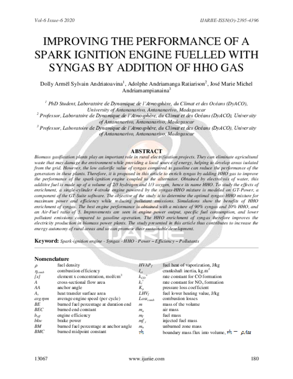 (PDF) Improving the Performance of a Spark Ignition Engine Fuelled with ...