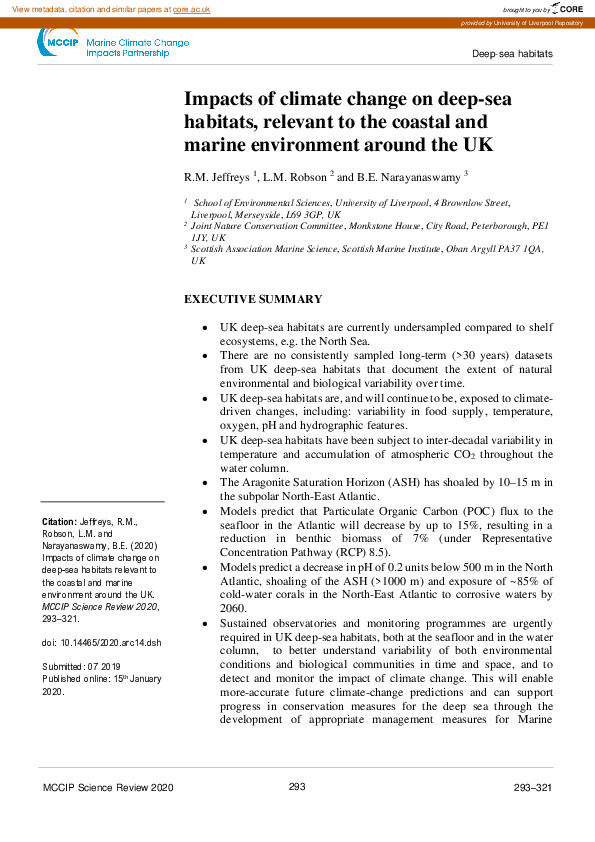 (PDF) Impacts of climate change on deep-sea habitats, relevant to the ...