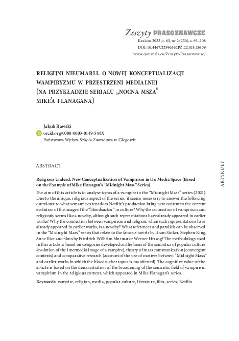 (PDF) Religijni nieumarli. O nowej konceptualizacji wampiryzmu w ...